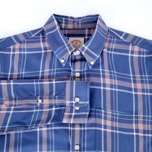 Brooks Brothers Red Fleece Blue Plaid Madras Button Down Shirt MD Medium Cotton